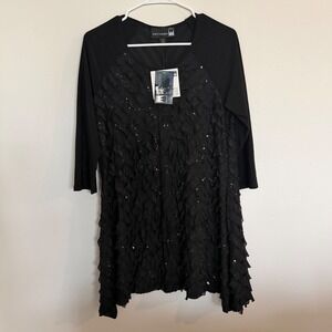 Antthony Black Ruffled Sequin 3/4 Sleeve Cocktail Dress Medium